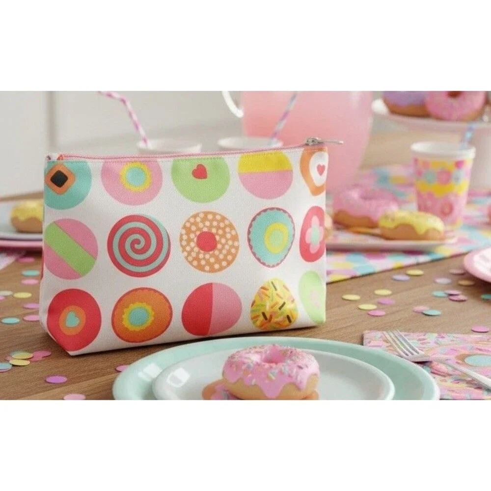 Clinique Cosmetic Bag Donut Pattern Zipper Pouch Pink Interior Makeup Case